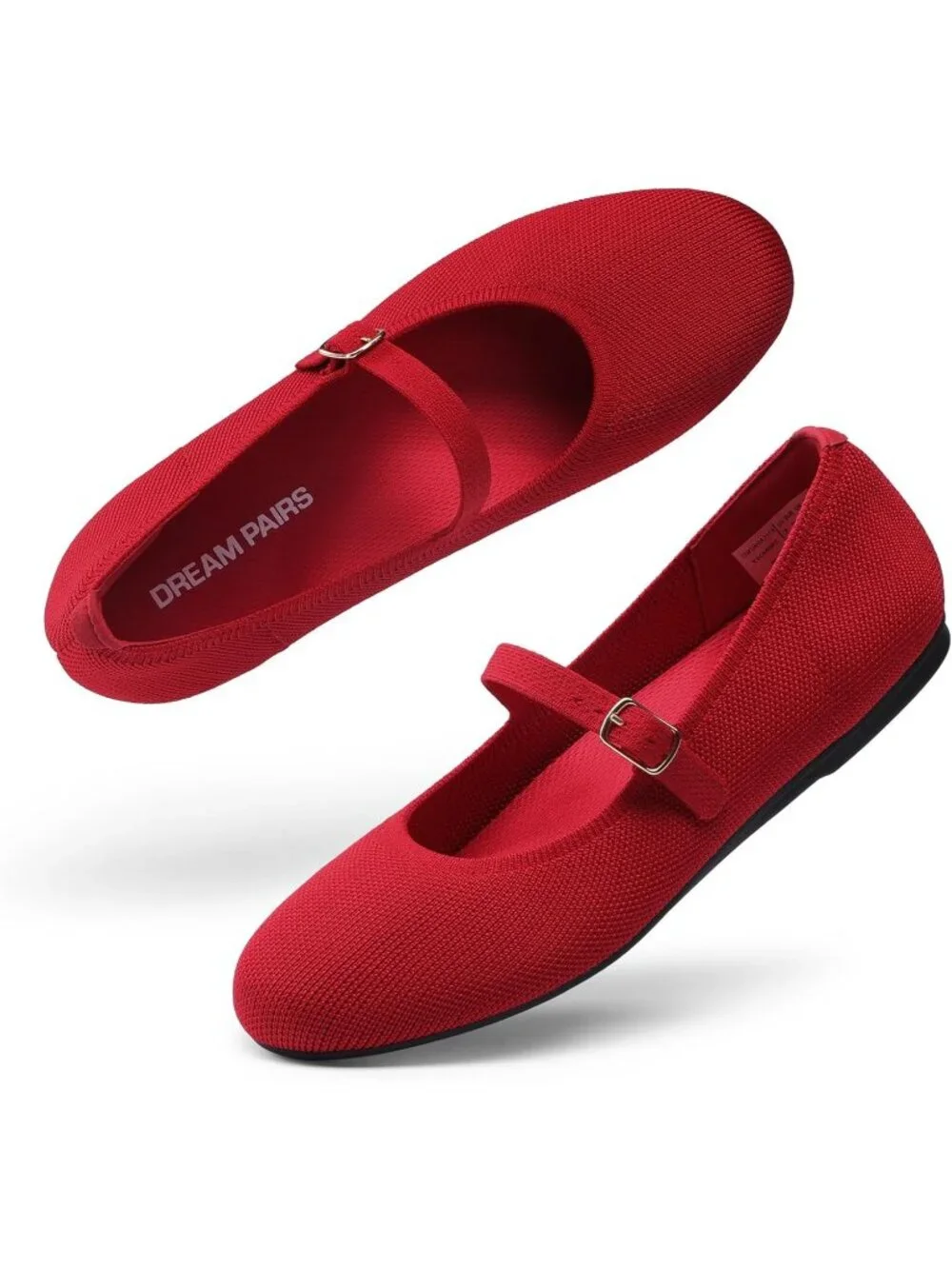 Women's Red Knit Mary Jane Ballet Flat Comfortable For Casual Office Shoes